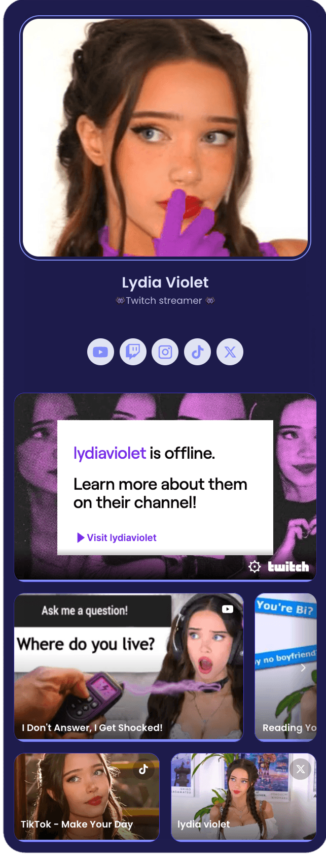 Example hoo.be page for Streamers